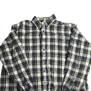 LL Bean Mens XL Regular Navy White Yellow Plaid Flannel Button Down Shirt 0BHF4